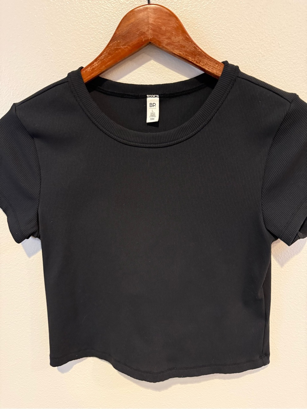 bp Black Ribbed Crewneck Crop Tee